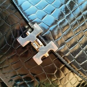 MAISON PORCHET Vintage Croc Shoulder-Bag w/ "H" Closure Clasp